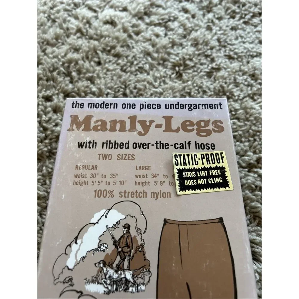 RARE Vintage sz L Manly-Legs Hose Ribbed Over The Calf 1960s 1970s NOS NAVY F26